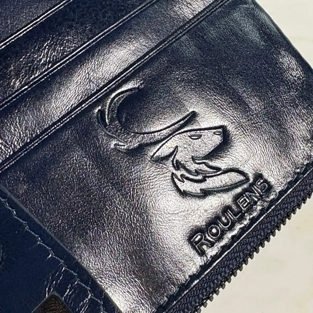 Roulens Blue Leather Wallet Snap Closure Zip‎ Pockets ID Card Holder 7